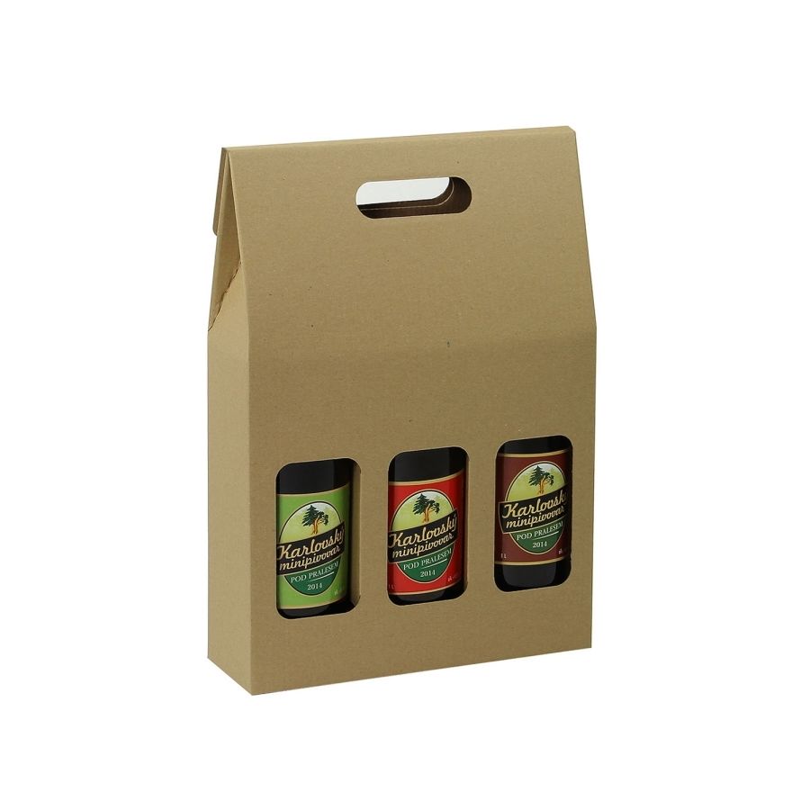 Krabice na 3 PET lahve piva 1l, 255 x 85 x 370 mm, p��rodn�